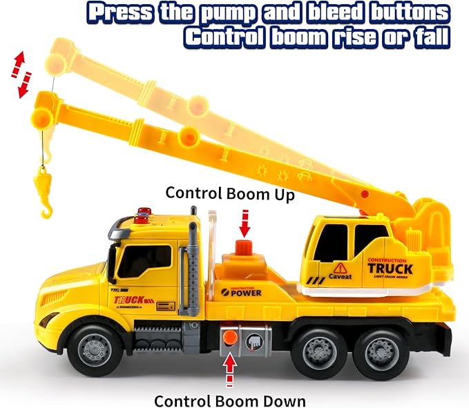 Crane Truck Toy for Kids Ages 3-7, Kids Toys Friction Powered Construction Vehicle with Extendable Arm, Rotating Crane, Lights and Sounds Birthday Gifts for Boys Girls