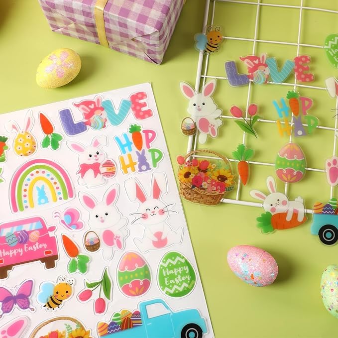 MARFOREVER 25 Pieces Easter Window Gel Clings Happy Easter Rabbit Egg Window Clings Colorful Spring Bunny Sticker Decal for Kids Home Classroom Nursery Shop Glass Decor Display