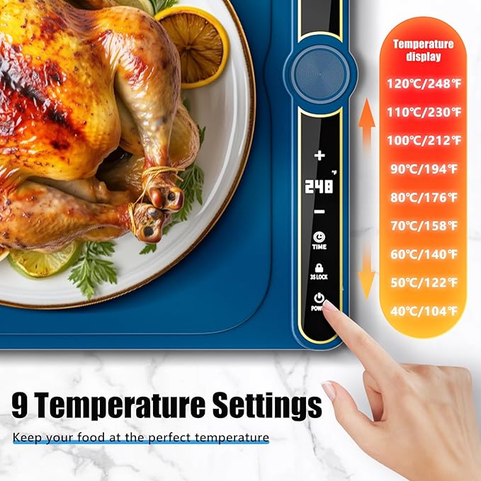 Warming Mat for Food extra large, Silicone Heating Mat For Food, 15"x31.6" Foldable Food Warming Mats for Countertops, Parties, and Daily Use with Timer and 9 Temperature Levels