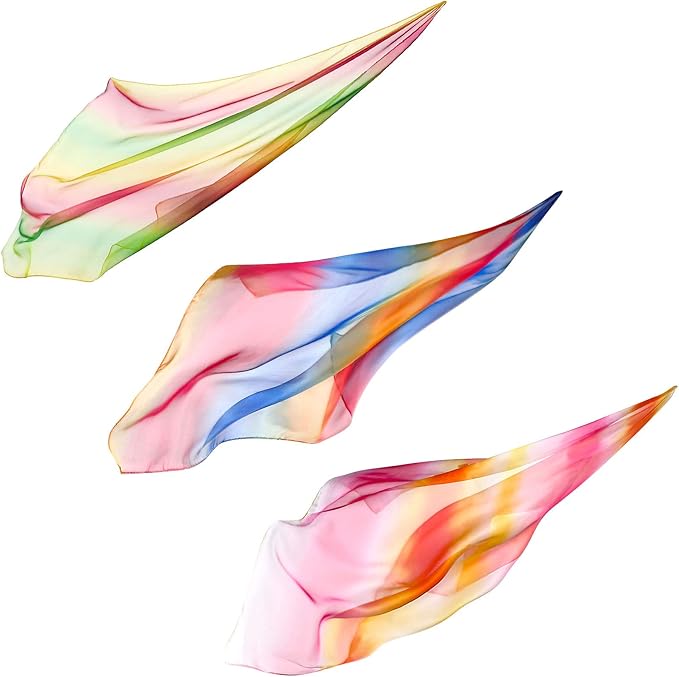 Geyoga 3 Pcs Square Play Silk Scarf 27 Inch Rainbow Sweet Silks Dance Juggling Scarf for Kids Pretend Creative Play, Dress up and Childhood Fun