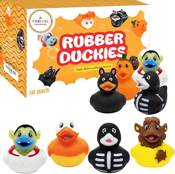 Halloween Rubber Duck Toy Duckies for Kids, Fun Bath Birthday Gifts Baby Showers Summer Beach and Pool Activity, 2" (50-Pack)