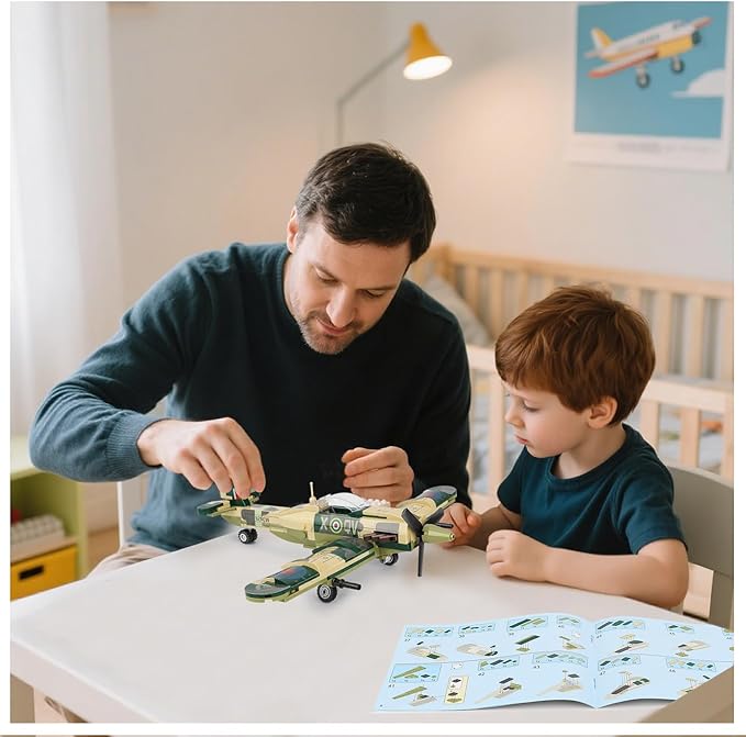 Military Spitfire Fighter Plane Jet Building Set - Compatible with Lego Plane, Gift for Boys Age 6+ and WW2 Military SetCollectors & Enthusiasts