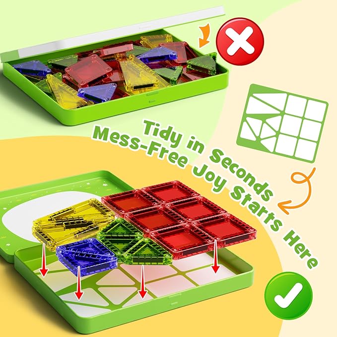 Magnetic Puzzle Travel Building Set, 26-Piece Mini Magnetic Blocks with Storage Tin Box, Preschool Learning Sensory Montessori Toy, Ideal Puzzle Birthday Gift for Boys and Girls Aged 3+