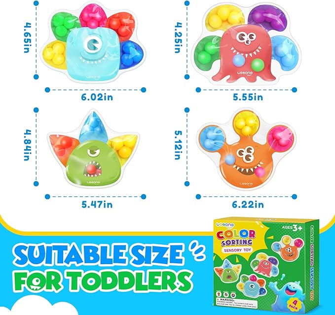 Color Sorting Sensory Toys for Toddlers: 4 Pack Fine Motor Skills Game - Sensory Toys for Special Needs Autistic Kids - Fidgets for Classroom Prize Box Toys - Gifts for Stocking Stuffers Party Favors
