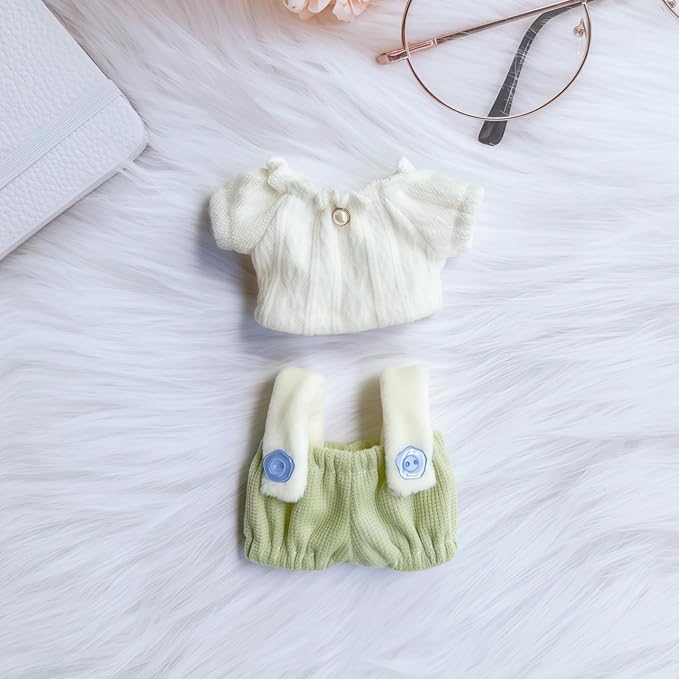 Clothes for Dolls Accessories (No Doll), Cute Outfit Set 2 Pieces Bib Pants for 15 & 17cm Doll Suit, Stylish Dress Up Overalls Doll Clothing Set Replacement Green