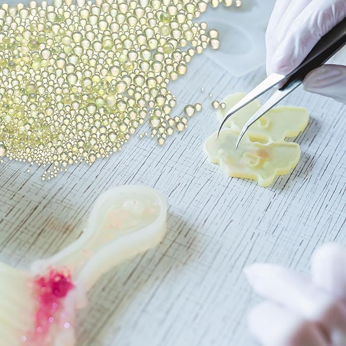 Iridescent Glass Tiny Bubble Beads, 0.4-3mm 10g No Hole Micro Mini Round Light Yellow Water Droplets Beads - Applications: for Resin Filler, Nail Art, Dollhouse Bath Tub