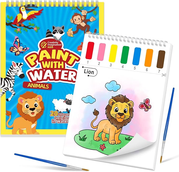 Paint with Water Coloring Books for Kids,Animal Theme Mess Free Watercolor Painting Papers Sets for Toddlers,Water Color Paint Kit,Art Craft Birthday Gift for Ages 1-3, 4-8