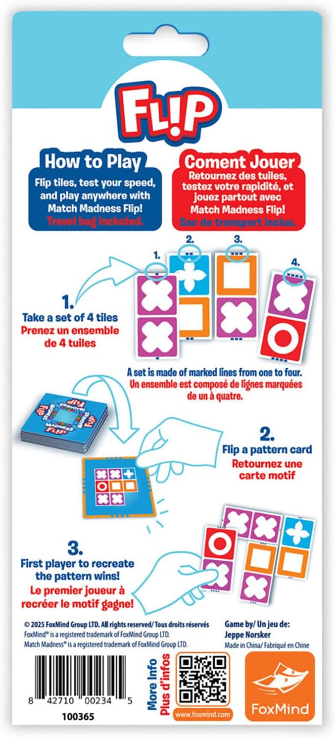 FoxMind Games: Match Madness Flip - Travel Sized Pattern Matching Puzzle Game, Develop Problem Solving-Logic-Fine Motor Skills, Kids 7+, 1-2 Players