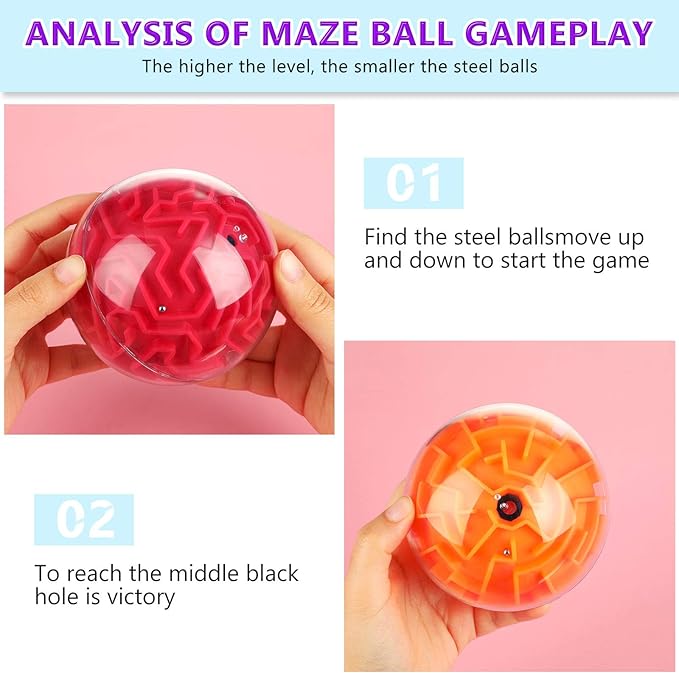Sumind 4 Pcs 3D Puzzle Maze Ball Magic Brain Teasers Games Memory Sequential Gravity Maze Cube Ball Sphere Educational Puzzle Toys for Adult Hard Challenges(Blue, Green, Red, Orange)