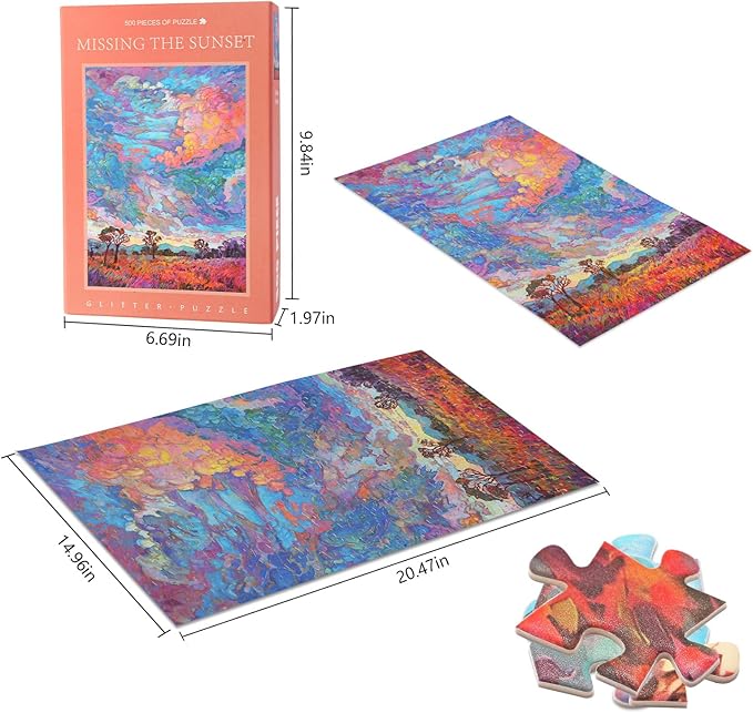 Jigsaw Puzzles 500 Pieces for Adults Glitter Abstract Sunset Jigsaw Puzzles Challenging Puzzle Game with Letters on The Back (20.5'' x 15'')