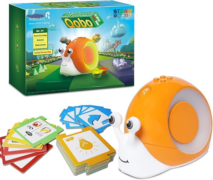 Robobloq Qobo Coding Robot for Kids 3+, Screen-Free, Coding Pets with 30 Programming Card, USB Charging, Preschool STEM Learning Activities Toys for Toddlers, Educational Kits Gift for Boys & Girlss