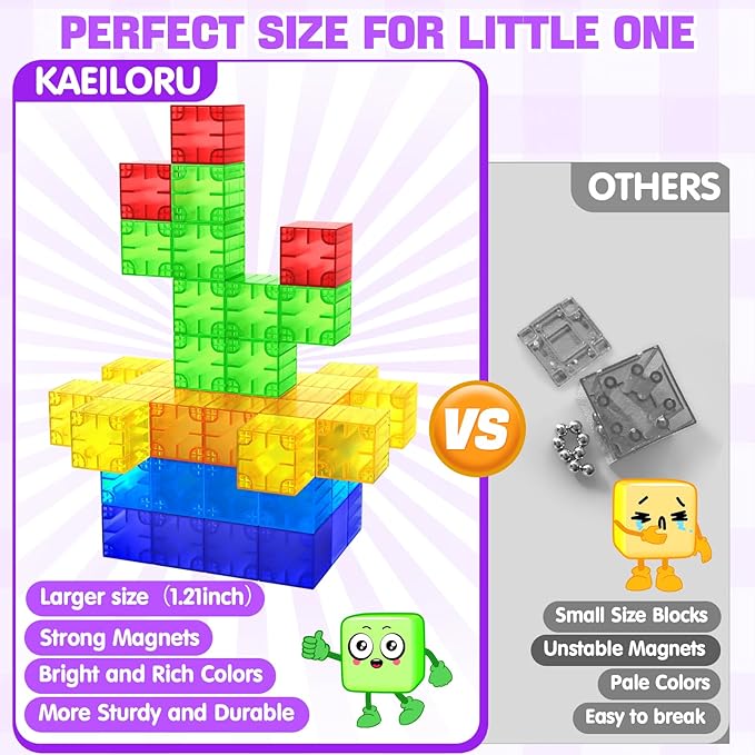 Magnetic Blocks - 52pcs Translucent Magnetic Cubes, Digit Building Blocks Magnet Toys for Kids, Rainbow STEM Creativity Toys 3+ Year Old Boys & Girls Toddlers Kids Christmas Birthday Gifts
