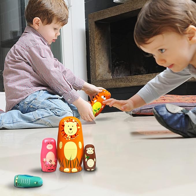 HYCLES Nesting Dolls Russian Matryoshka Wood Stacking Nested Set for Kids Handmade Toys for Children Kids Christmas Birthday Decoration Halloween Wishing Gift