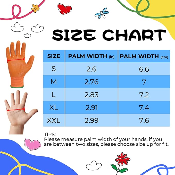 HANDLANDY 3 Pairs Kids Gardening Gloves Latex Free, Nitrile Coated Children Toddler Garden Yard Outdoor Playing Gloves for Little Girls Boys (Size S)