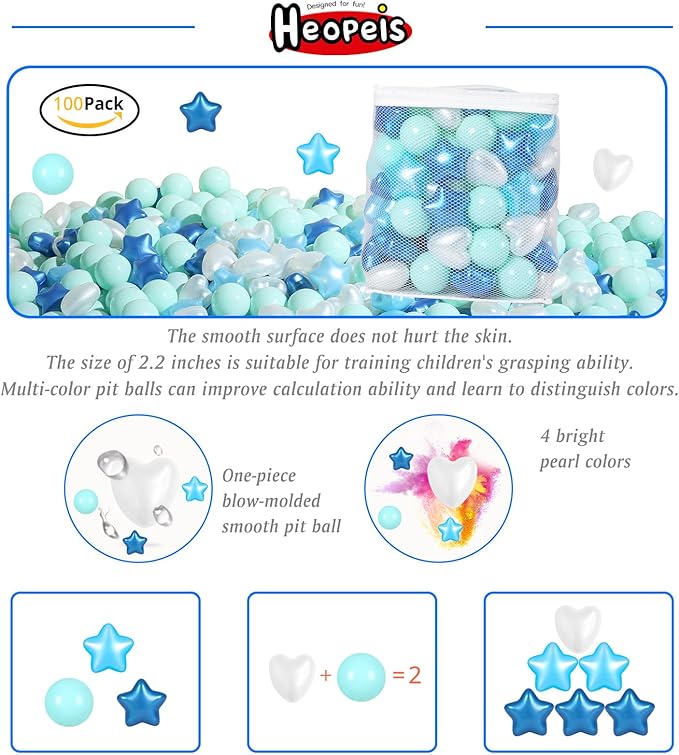 Ball Pit Balls Pack of 100 200 500 - Star and Round Set BPA Free Phthalate Free Non-Toxic Crush Proof Play Balls Soft Plastic Balls for Toddlers Baby Kids Birthday Pool Tent Party