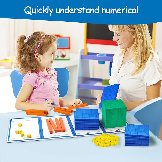 Foam Base Ten Blocks for Place Value, Early Counting, Manipulatives, Counters, Cubes - Kids Math Learning Tool