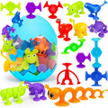 32 PCS Toddler Suction Cup Toys Kids Bath Toy 3-5 Halloween Party Favor Goody Prize Filler Stuffer Gift for 3 4 5 6 Year Old Boy Girl Travel Sensory Fidget Window Water Table Toy with Eggshell Storage
