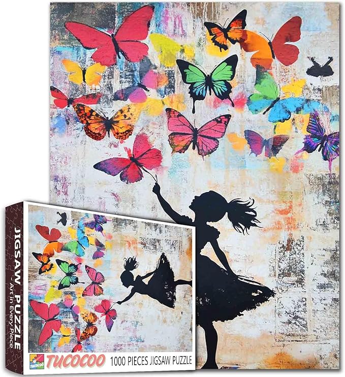 Tucocoo Banksy Girl 1000 Piece Puzzle, Butterfly Street Art Jigsaw Puzzles for Adults DIY Crafts Puzzles for Home Decoration Gifts, Educational 1000 Pieces Puzzles Family Challenging for Game Nights