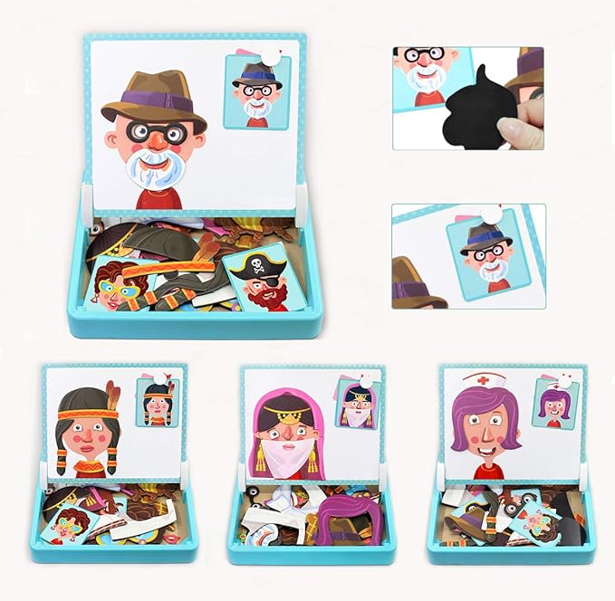 Magnetic Puzzles Face Dress Up Travel Game Double Side Preschool Educational Learning Toy for Kids