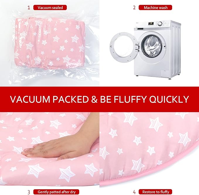 Moonsea Round Kids Play Mat Pink Star Nursery Rug for Baby Girl, Soft Crawling Non Slip Cushion Play Mat for Children Toddlers Bedroom and Princess Pop Up Play Tent, Diameter 40''