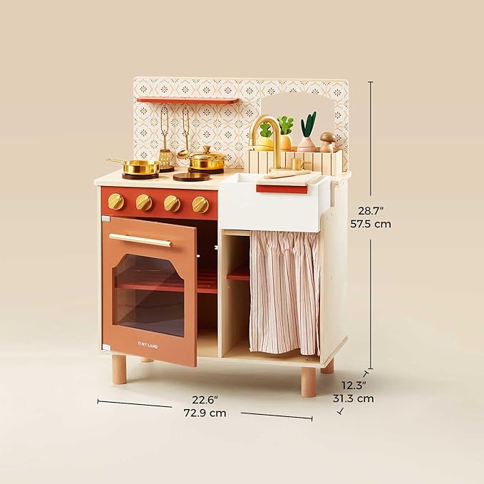 Tiny Land Play Kitchen, Kids Kitchen Playset, Toddler Kitchen with Cutting Food Set, Wooden Kitchen Sets for Kids, Best Gift for Girls and Boys