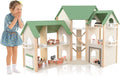 GLACER Wooden Dollhouse, Pretend House w/ 6 Rooms, 3 Storytelling, Ample Accessories, Stair & Door, Ideal Gift for Kids 3+ Years Old