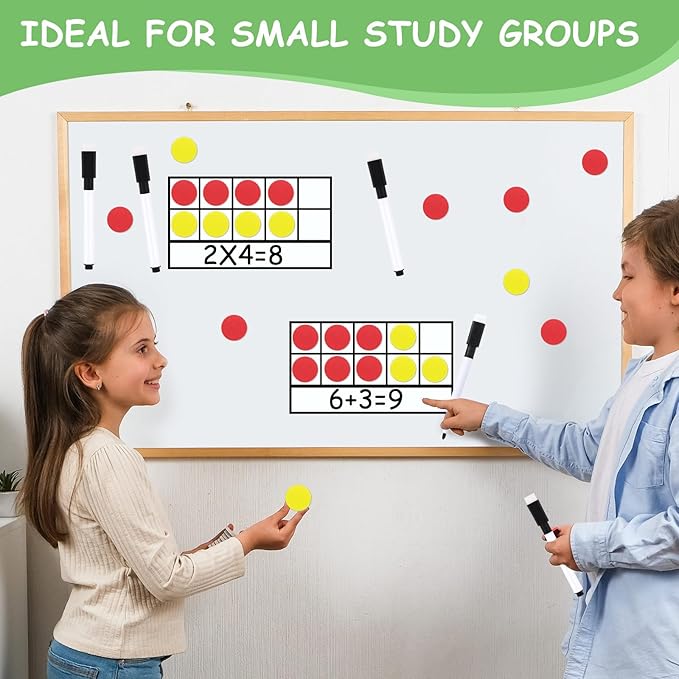 Ireer 12 Sets Magnetic Ten Frame Set, Math Counters Bulk for Classroom Early Math Manipulatives Kit for Home, Kindergarten and Elementary Teachers