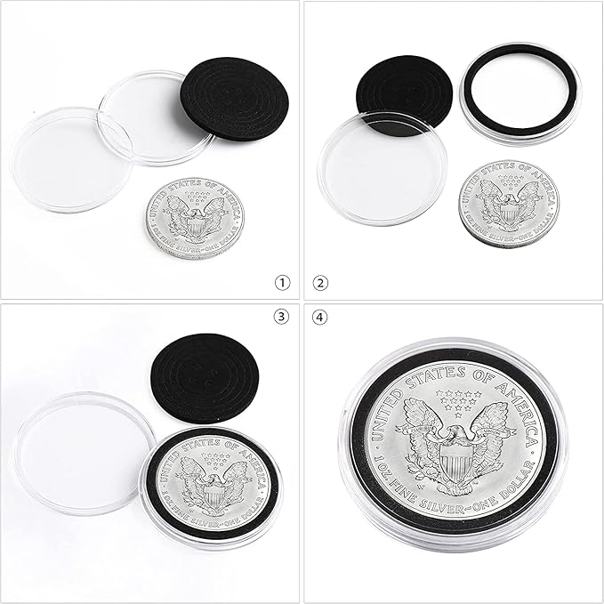 SPLF 120 Pieces 46mm Coin Capsules and 7 Sizes (20/25/30/35/38/40/46mm) Protect Gasket Coin Holder Case with Plastic Storage Organizer Box for Coin Collection Supplies