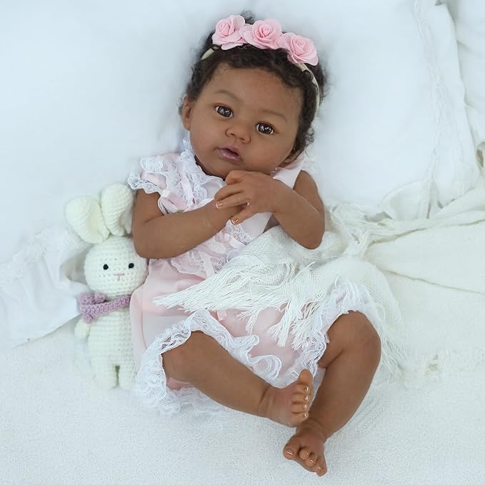 Reborn Baby Doll Black Girl – 18-Inch Realistic Lifelike African American Newborn Handmade Doll with Real Life Soft Weighted Body and Accessories – Gift for Kids Ages 3 and Up