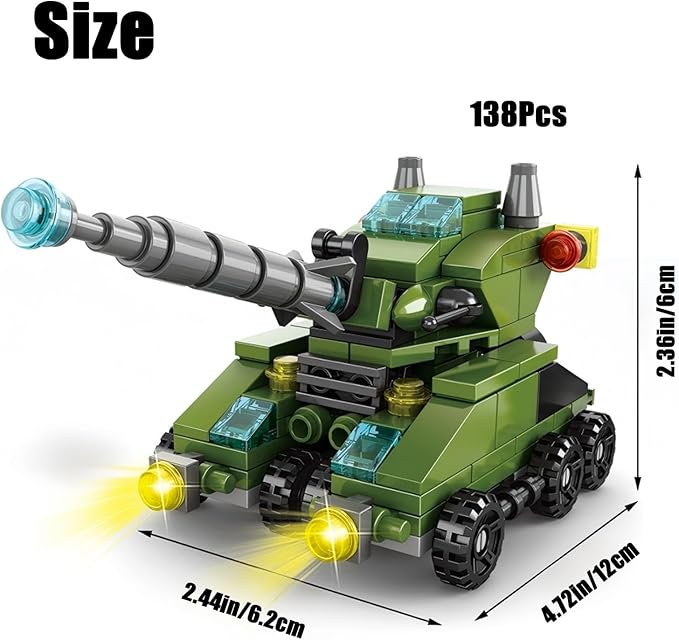 138-Piece Military Building Blocks Set – Army Tank Vehicle Toy with 7 in 1 Transformable Models, STEM Construction Kit for Kids Ages 6-12, Combat Play & Collector’s Display