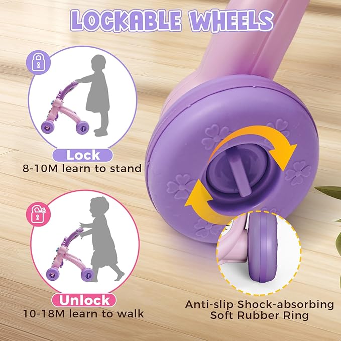 Baby Walker Toys,Push Walker for Boys & Girls Learning to Walk,Sit to Stand Early Educational Toys,Activity Center for Infant,Christmas Birthday Gift for Toddler 6-18 Months,Purple
