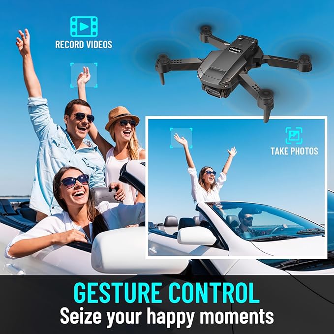 Drone with Camera for Adults Kids, 1080P HD FPV Foldable RC Quadcopter with Upgrade Altitude Hold, One-Key Take Off/Landing, Gesture Control, 90° Adjustable Lens, Headless Mode, 2 Batteries, Carrying Case, 3D Flip