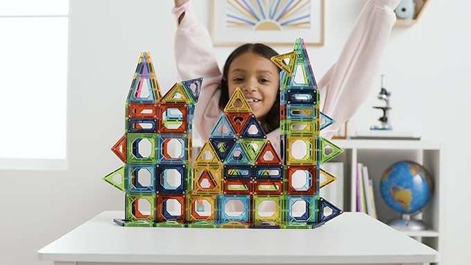 Discovery 100-Piece 3D Magnetic Tile Set [Amazon Exclusive] Construction Building Block Creativity Kit, Educational Learning STEM Toy, Safe Non-Toxic Engineering Development Preschool Activity