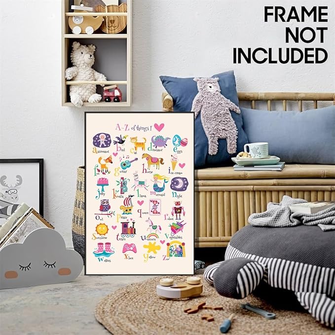 Animal Alphabet Poster, Abc Animal Poster for Toddlers, Alphabet Letters for Wall, Educational Learning Posters for Toddlers 1-3, Classroom Must Haves Poster, Baby Nursery Print 16x24in Unframed