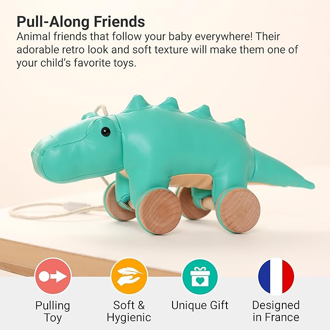 Little Big Friends Crocodile Pull Toy for Toddlers | Baby Push & Pull Toy with Adjustable Cord | Soft & Safe Developmental Play | Achille The Crocodile