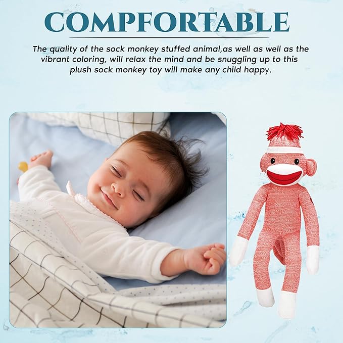 Adorable Sock Monkey, The Original Traditional Hand Knitted Stuffed Animal Toy Gift-for Kids, Babies, Teens, Girls and Boys Baby Doll Present Puppet (20" Orange)