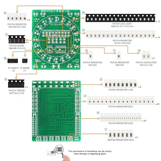 Soldering Practice Kit DIY Green PCB Circulate Flash Red LED SMD SMT Electronics Projects Soldering Kit Simple Welding Skills Learn Soldering Kit for Beginners (02G0402)