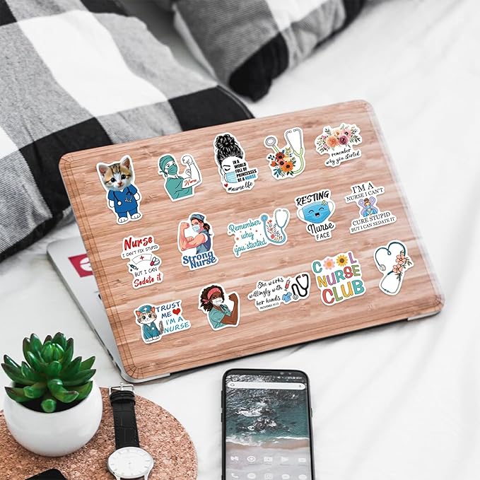 Nurse Stickers 100Pcs, Vinyl Waterproof Funny Nurse Decals for Decals Laptop Notebook Water Bottles Nurses Week Appreciation Gifts Bulk Nursing School White Angels Accessories