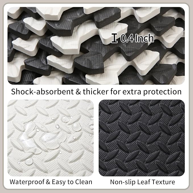 36 Tiles Foam Play Mat for Baby, 0.4 Inch Thick Foam Interlocking Floor Mats, Soft Non-Toxic Baby Playmat, Solid Colored Puzzle Play Mat Kids Floor Mats for Toddler(White/Black)