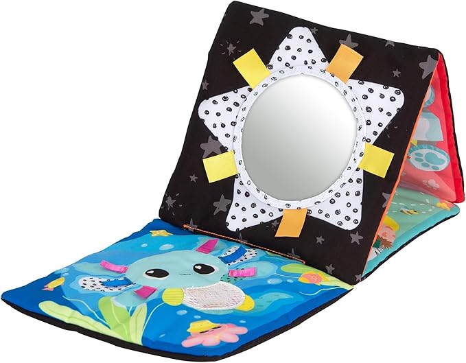 LAMAZE Tummy Time Baby Mirror Toy - Portable Folding Fabric Soft Book with High Contrast Colors for Sensory Development - Baby and Stocking Stuffers - Ages 0 Months and Up