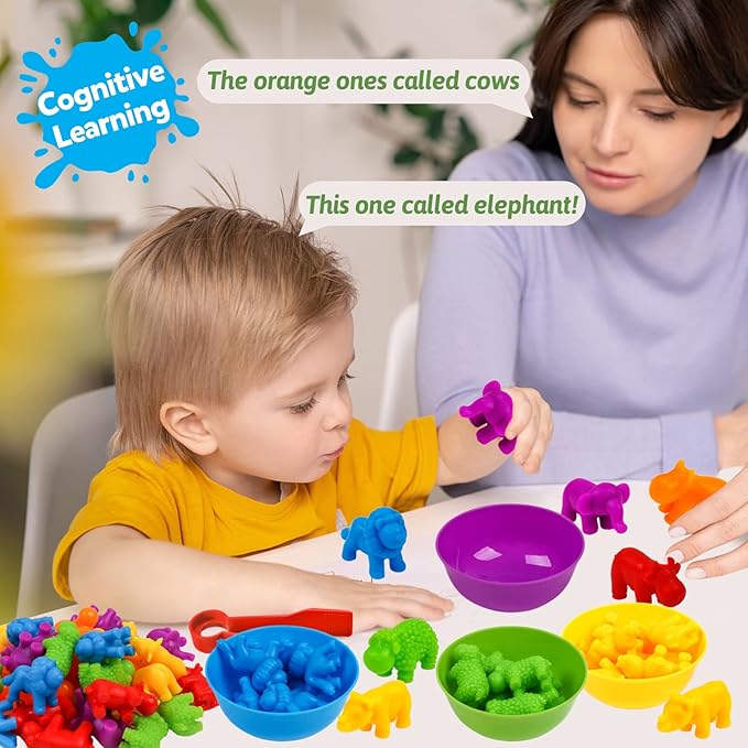 Counting Animals Toy Matching Games with Sorting Bowls Sorting Toys for Toddlers Preschool Learning Activities for Math Color Sensory Montessori Fine Motor Skills Toys for 3 4 5 Years Old Boys Girls