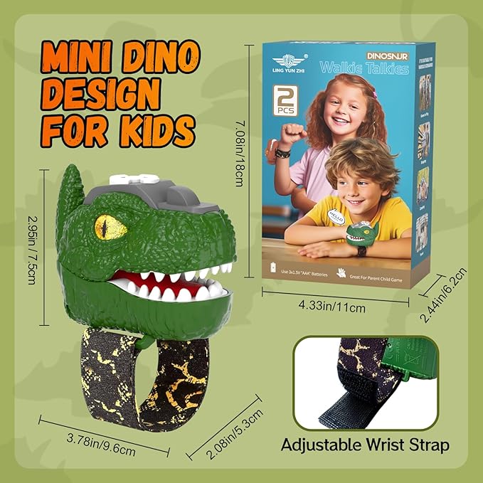 Dinosaur Walkie Talkies for Kids 2 Pack, 2 Way Radio Long Range Walkie Talkie for Age 3-12 Years Old, Kids Walkie Talkies Toys for Outdoor Adventure, Halloween, Christmas Birthday Gifts for Boys Girls