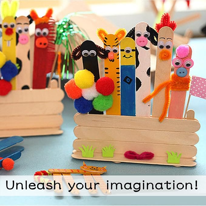 WISYOK 60 Pcs Wood Craft Sticks 5.9 Inch, Ice Cream Sticks, Wooden Jumbo Sticks, Popsicle Sticks, Ideal for Building Model, Kids Handicraft, and Creating Craft Projects