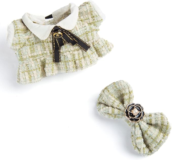 Premium Doll Clothes for Labubu - Luxury Chic Style Set for 17cm Dolls, Doll Outfit for Display, Collectors, Gift - Cute Miniature Fashion Accessories - Green Camellia (No Dolls)