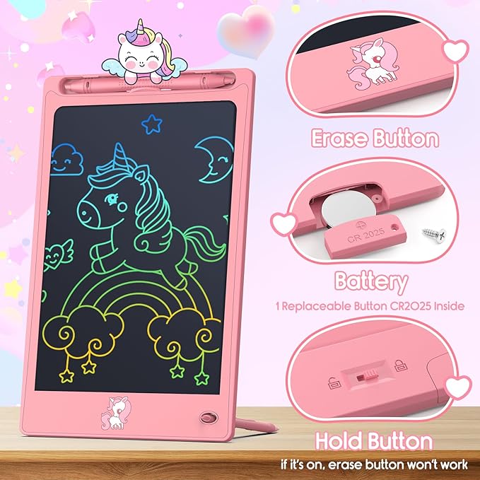 FLUESTON Toys LCD Writing Tablet Toddler,Toys for Boys Girls 3 4 5 6 7 8year,8.8 Inch 1pcs in 1 Pack Drawing Pad Toy Christmas Birthday Gifts for Kids,Drawing Tablet Doodle Board Cute Unicorn