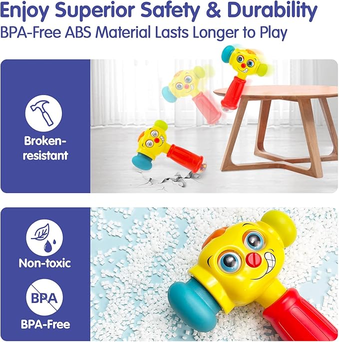 HOLA Toys for 1 Year Old Boy Birthday Gift - Hammer Baby Toy 12-18 Months, Musical Toddler Toys 1-2 with Light Flashing, Learning Toy for Toddlers 1-3 Easter Basket Stuffers for Babies Toddler