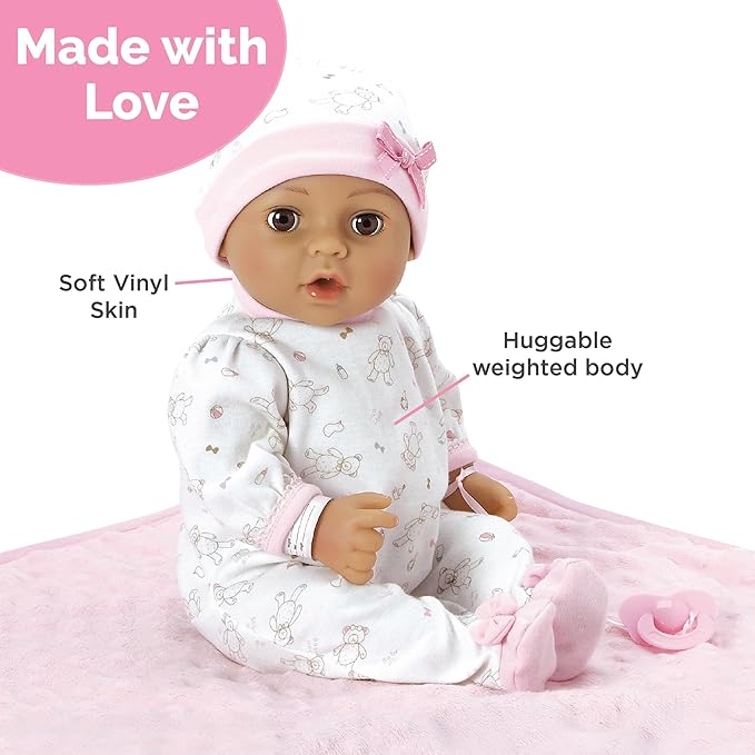 Adora 16 Inch Girl Baby Doll with Accessories Teal Matching 9-Piece Set Including a Pacifier, Hospital, Bracelet, Diaper, and More Gift for Toddlers Ages 3+ Adoption Babies Collection - Precious
