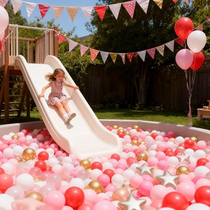 GOGOSO Ball Pit Balls for Toddlers Phthalate-Free BPA-Free Non-Toxic Crush Proof Soft Plastic Play Balls Baby Kids Shape Tent Pool Playhouse Playpen Party Decor, Pearl Red+Pink+Pearl Gold+White 100PCS