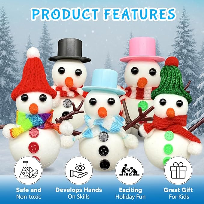 COOLJOY 12 Pack Build a Snowman Kit DIY Snowman Crafts,Air Dry Clay Modeling Crafts Kit,Christmas Stocking Stuffers for Kids,Christmas Gifts for Kids, Snowman Making Kit Toys