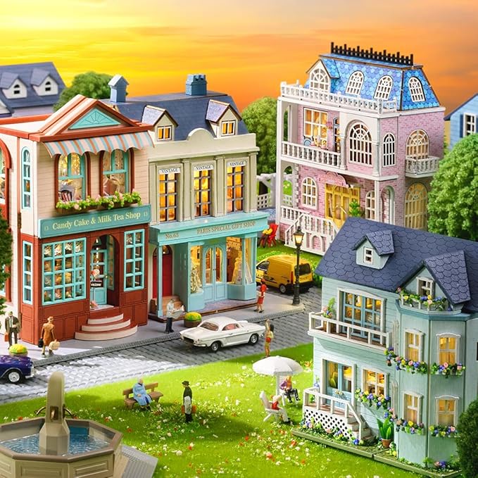 CUTEROOM Wooden Miniature House Kit - DIY Tiny House Making Kit with Furniture, Dollhouse Gift for Women and Girls (Romantic Castle)